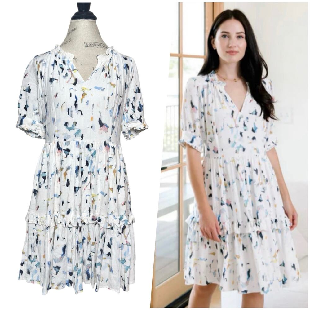 Abbey Glass x Well + Wonder | Women | Abstract Linen Blend Tiered Mini Dress | M
